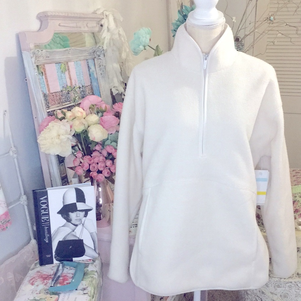 NWT❄️Zella Fleece Quarter-Zip Faux Sherling Pullover Ivory Egret Size Medium!✨